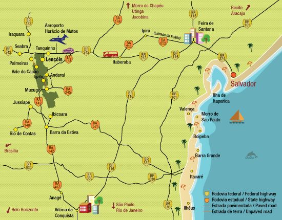 Mapa mostra como chegar ao Parque Avatar na Chapada Diamantina